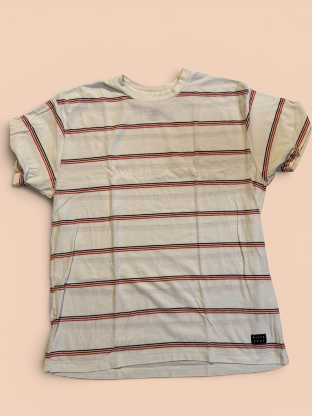 Billabong Cream Black Striped Tee Women’s Small Soft Coastal Casual T-Shirt